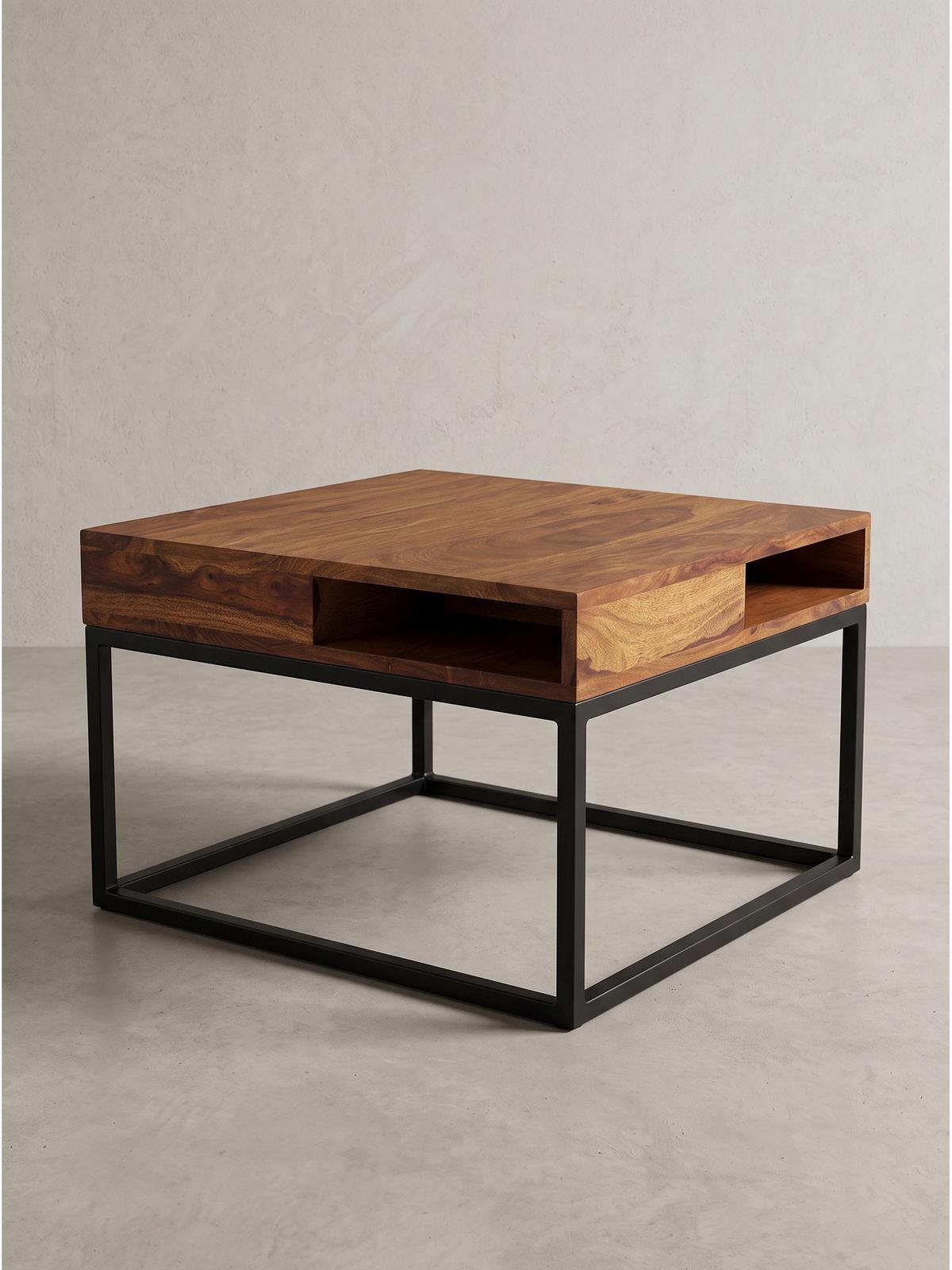 COUCHTISCH SAZAVA, Dunkles Massivholz-Schwarz, mit Stauraum, 60 x 60 x 40 cm - Schwarz/Braun, Holz/Metall (60/60/40cm) - KADIMA DESIGN