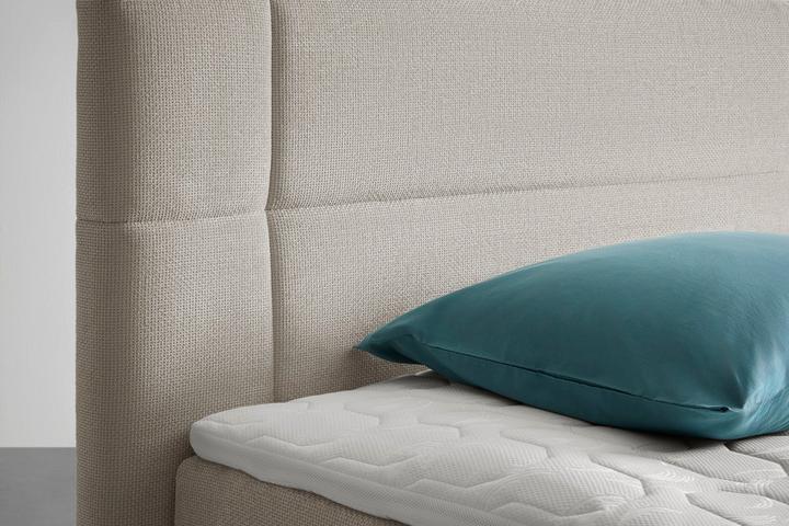 Boxspringbett Beige Webstoff gepolstertes Kopfteil Quernaht