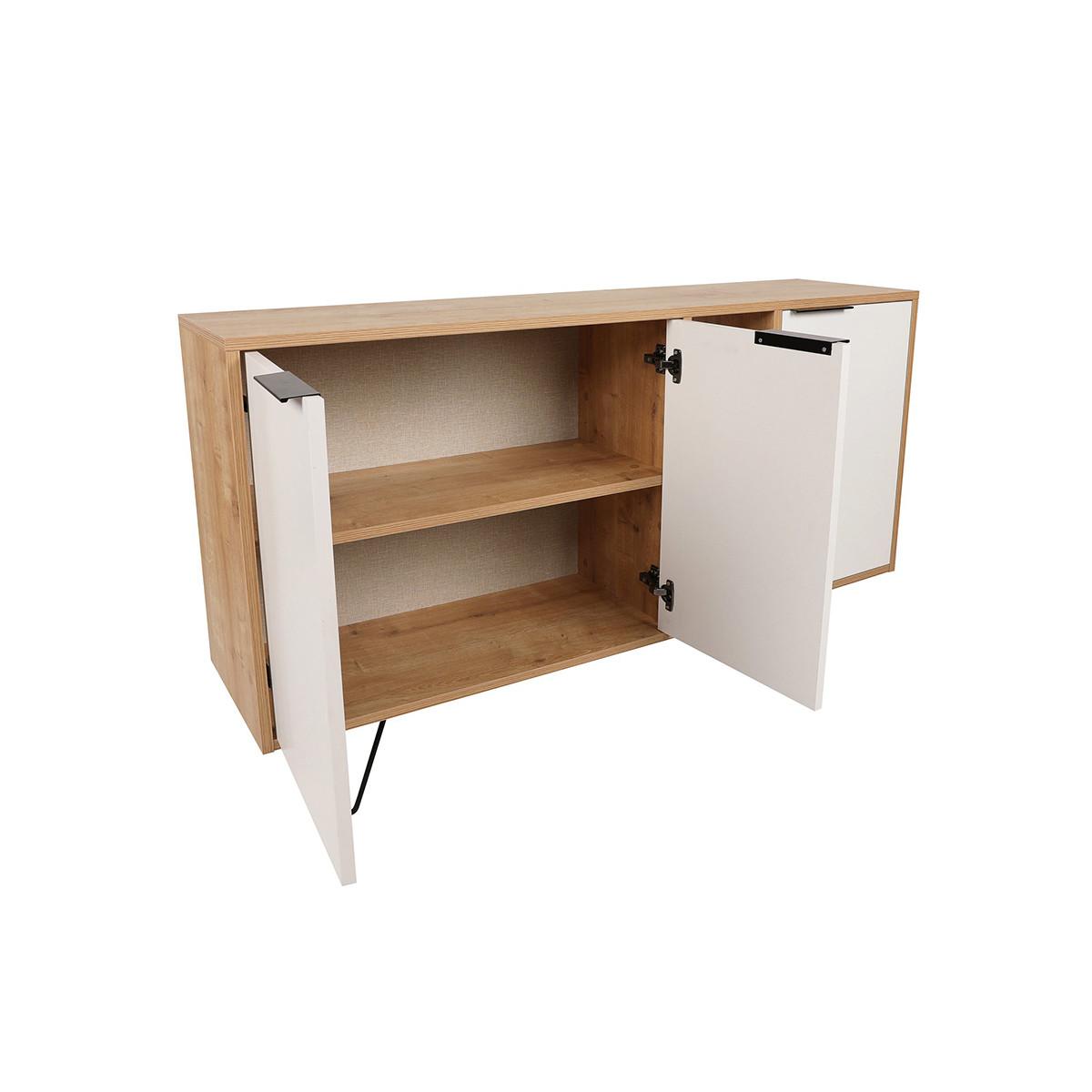 SIDEBOARD 3 Nischen und 3 Türen L142 cm - Clara - Eichefarben/Weiß, Holzwerkstoff (35.6/83/15cm) - Calicosy