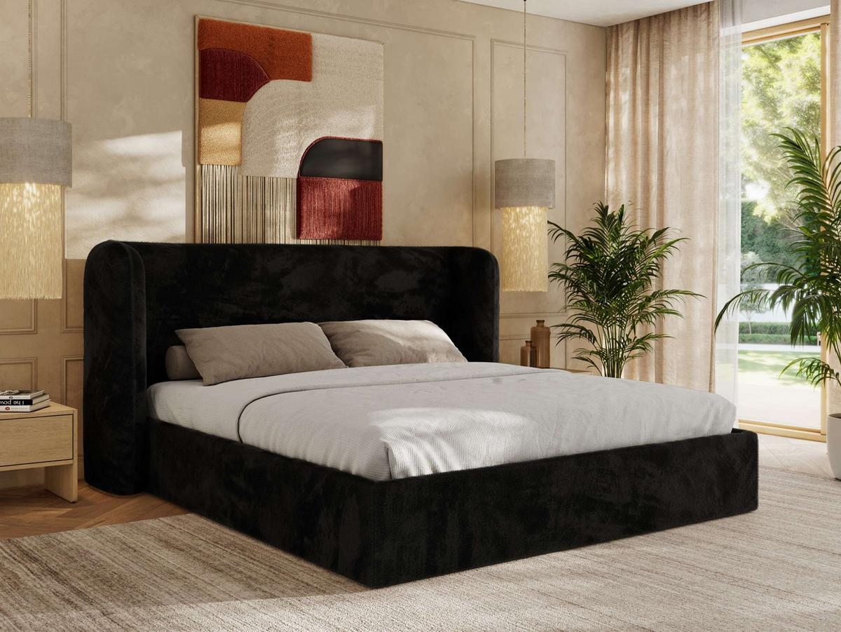POLSTERBETT EMORA CLASSIC 160/200 - Schwarz Plüsch - Multipocket-Matratze - Schwarz, Textil (160/200cm) - MKS