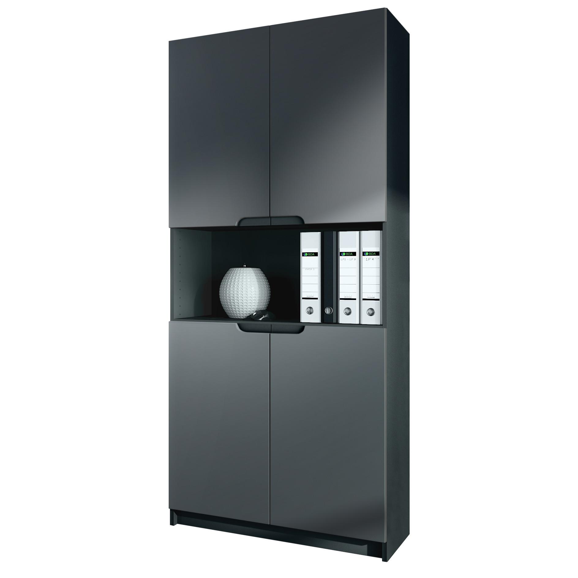 BÜROSCHRANK Logan Fronten in Graphit Seidenmatt - Graphitfarben, Holzwerkstoff (82/184/37cm) - Vladon