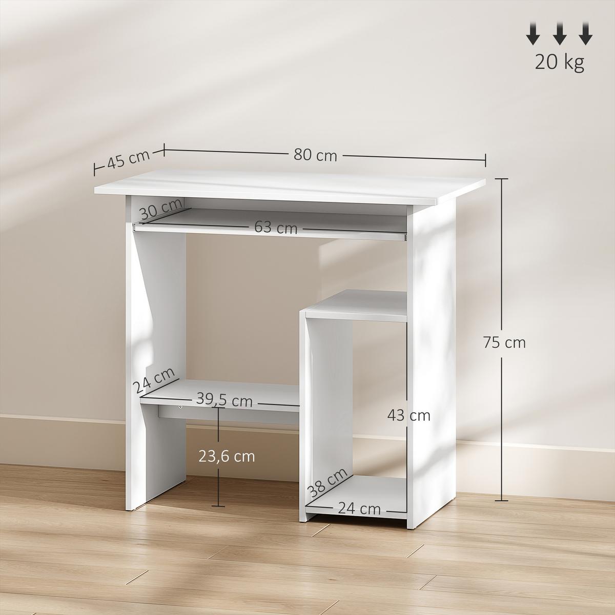 COMPUTERTISCH Spanplatte Weiß - Weiß, Holzwerkstoff (80/45/75cm) - HOMCOM