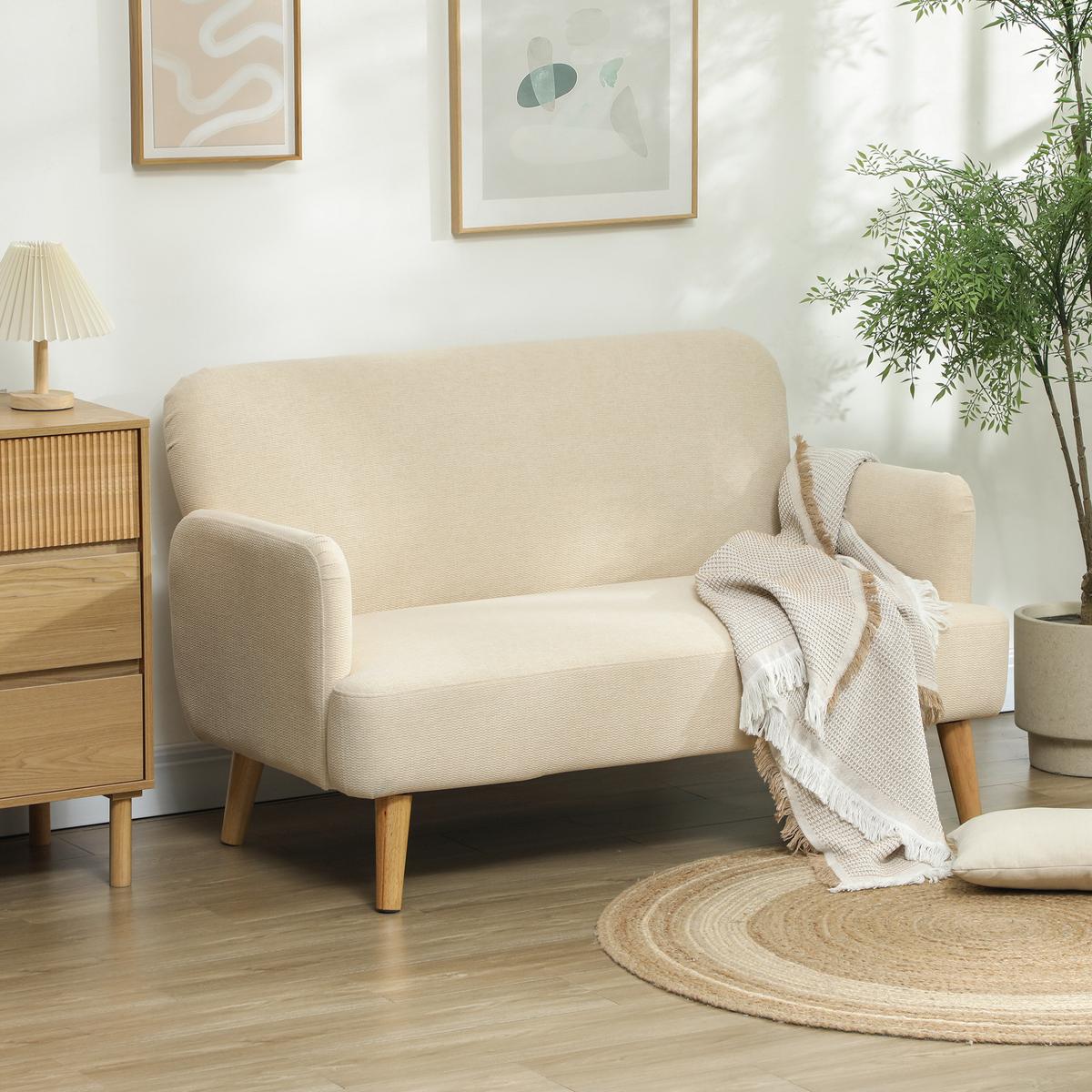 2 SITZER SOFA, 130 x 74 x 79 cm, Cremeweiß - Weiß, Textil (74/79/130cm) - HOMCOM