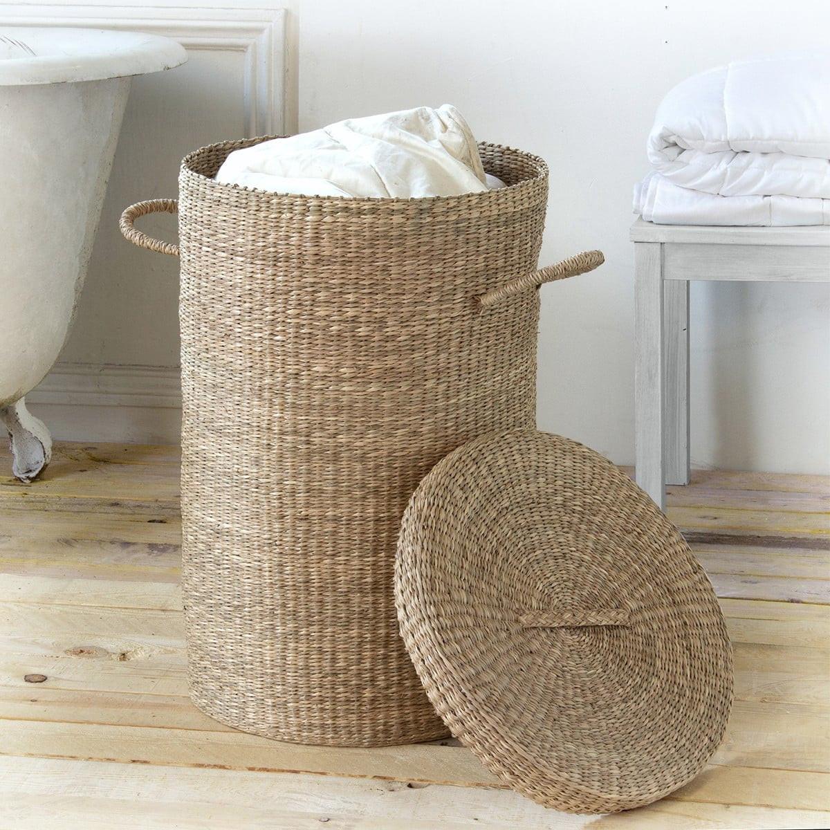 WÄSCHEKORB aus natürlichem Seegras - Eschefarben, Naturmaterialien (40/60/44cm) - Calicosy