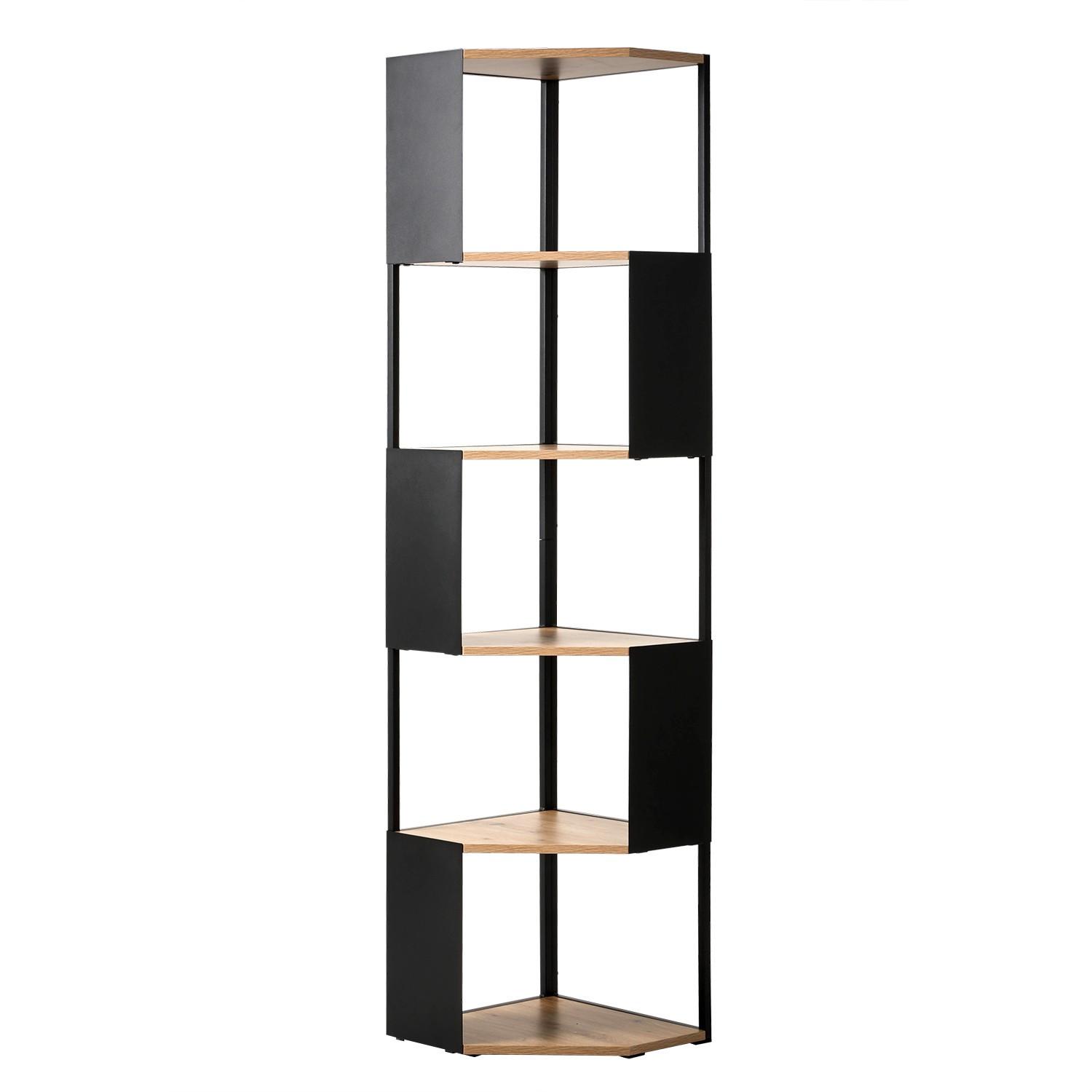 ECKREGAL mit 5 Ebenen und Seiten aus schwarzem Metall 40/172/40 cm - Eschefarben, Holzwerkstoff (40/172/44.5cm) - Calicosy