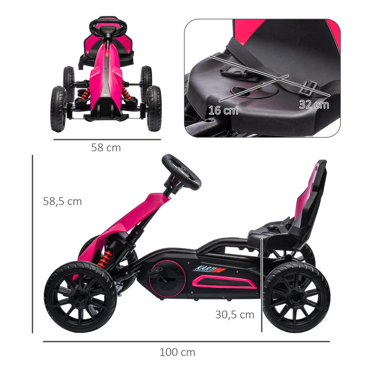 KINDER GO KART TRETAUTO, Rosa, Kunststoff, Metall - Rosa, Metall (100/58/58.5cm) - HOMCOM