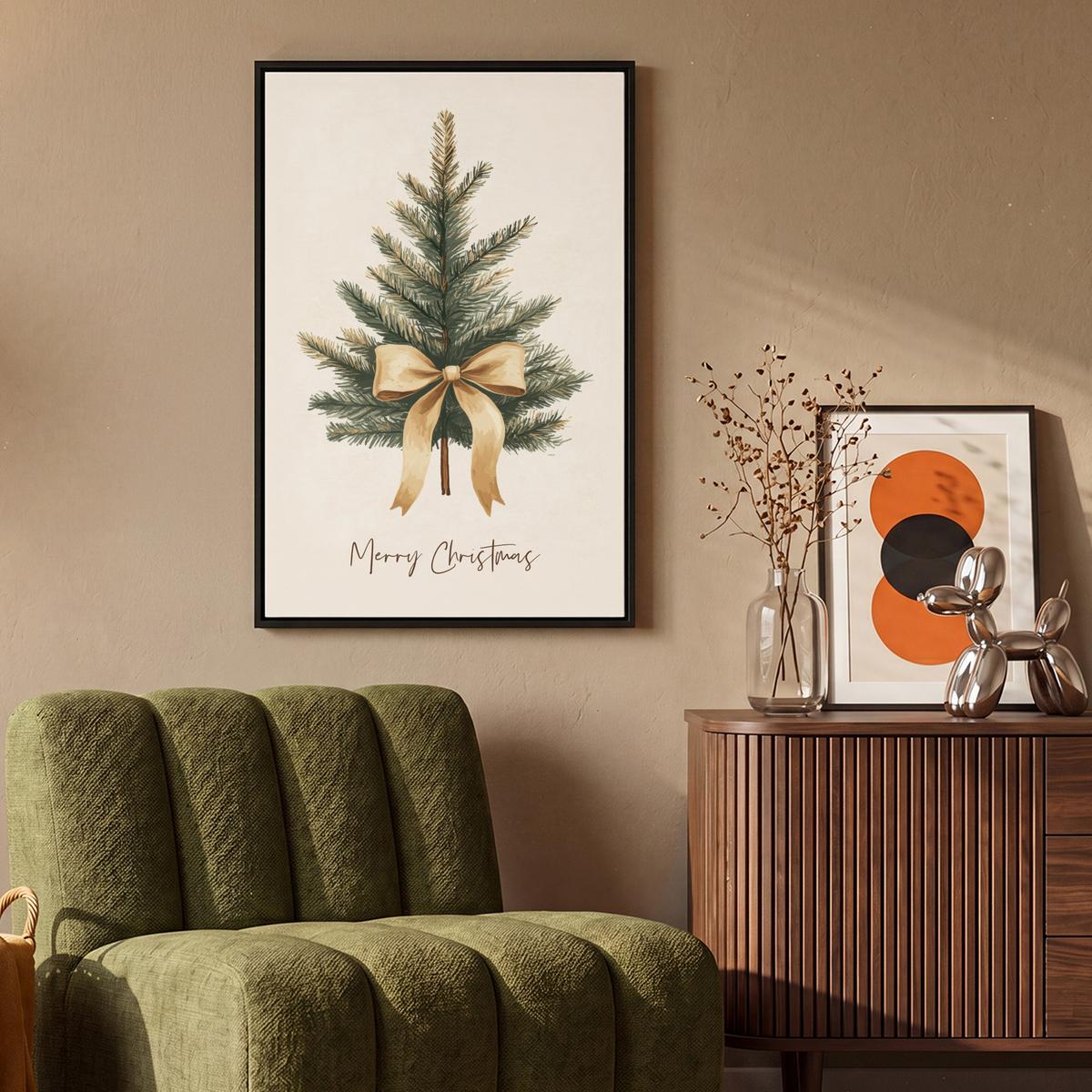 LEINWAND Bilder mit Rahmen - Weihnachtsbaum - Weihnachten - Frohe Weihnachten - Beige - 60x90 - Sandfarben, Textil (60/90cm) - MuchoWow