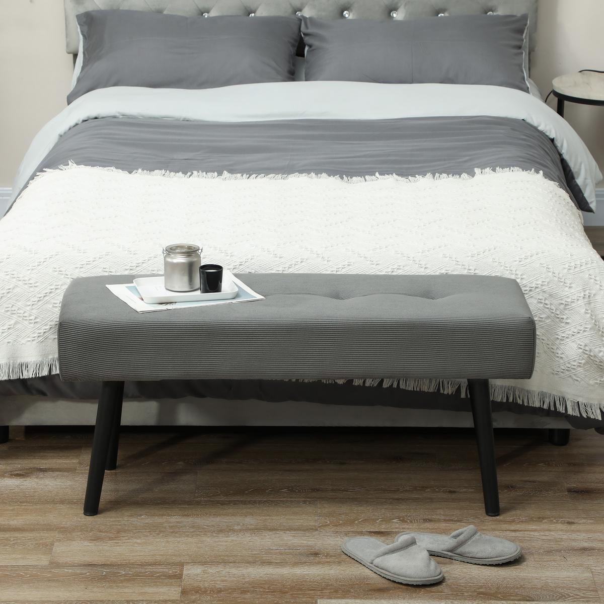 SITZBANK Polsterbank mit Cordbezug, Bettbank mit Metallbeine, Schuhbank Grau - Grau, Kunststoff (36/45/100cm) - HOMCOM