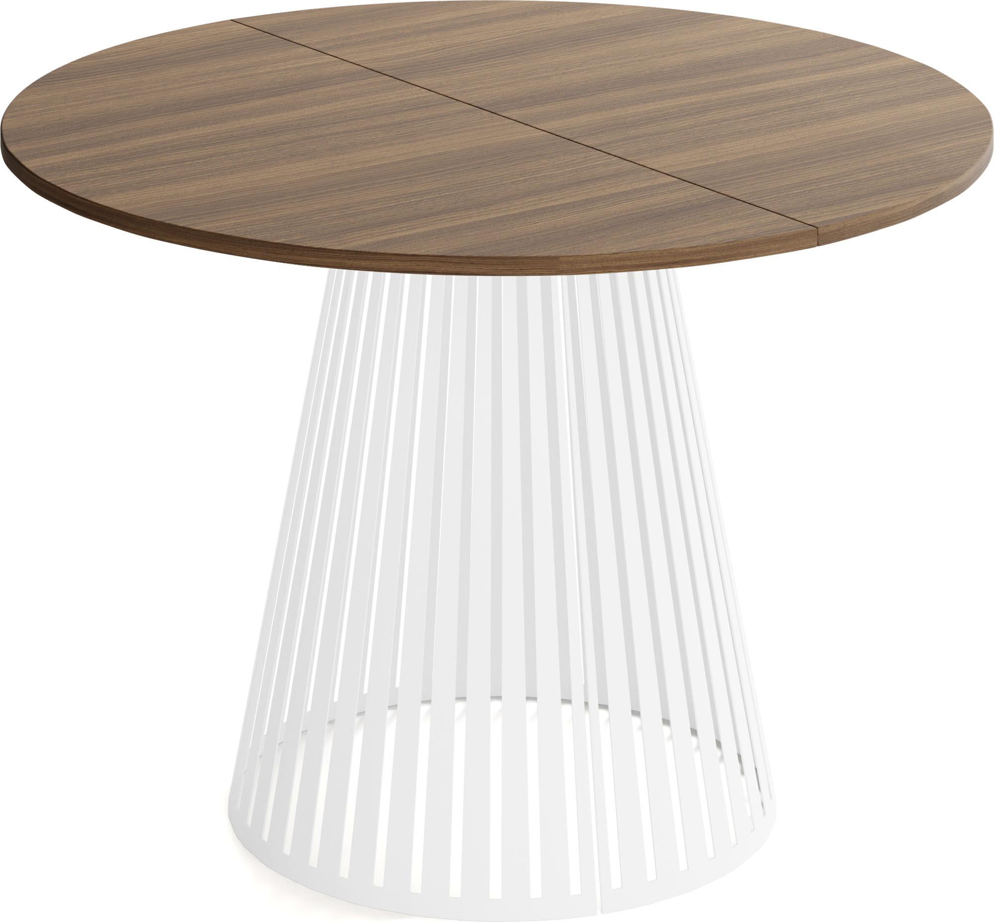 ESSTISCH Naro rund ausziehbar mit Weißem Lamellen-Metallgestell, Walnuss Braun 120-200/120/76 cm - Walnussfarben/Weiß, Holzwerkstoff/Metall (120/196/76cm) - WFL GROUP