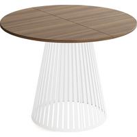 ESSTISCH Naro rund ausziehbar mit Weißem Lamellen-Metallgestell, Walnuss Braun 120-200/120/76 cm - Walnussfarben/Weiß, Holzwerkstoff/Metall (120/196/76cm) - WFL GROUP