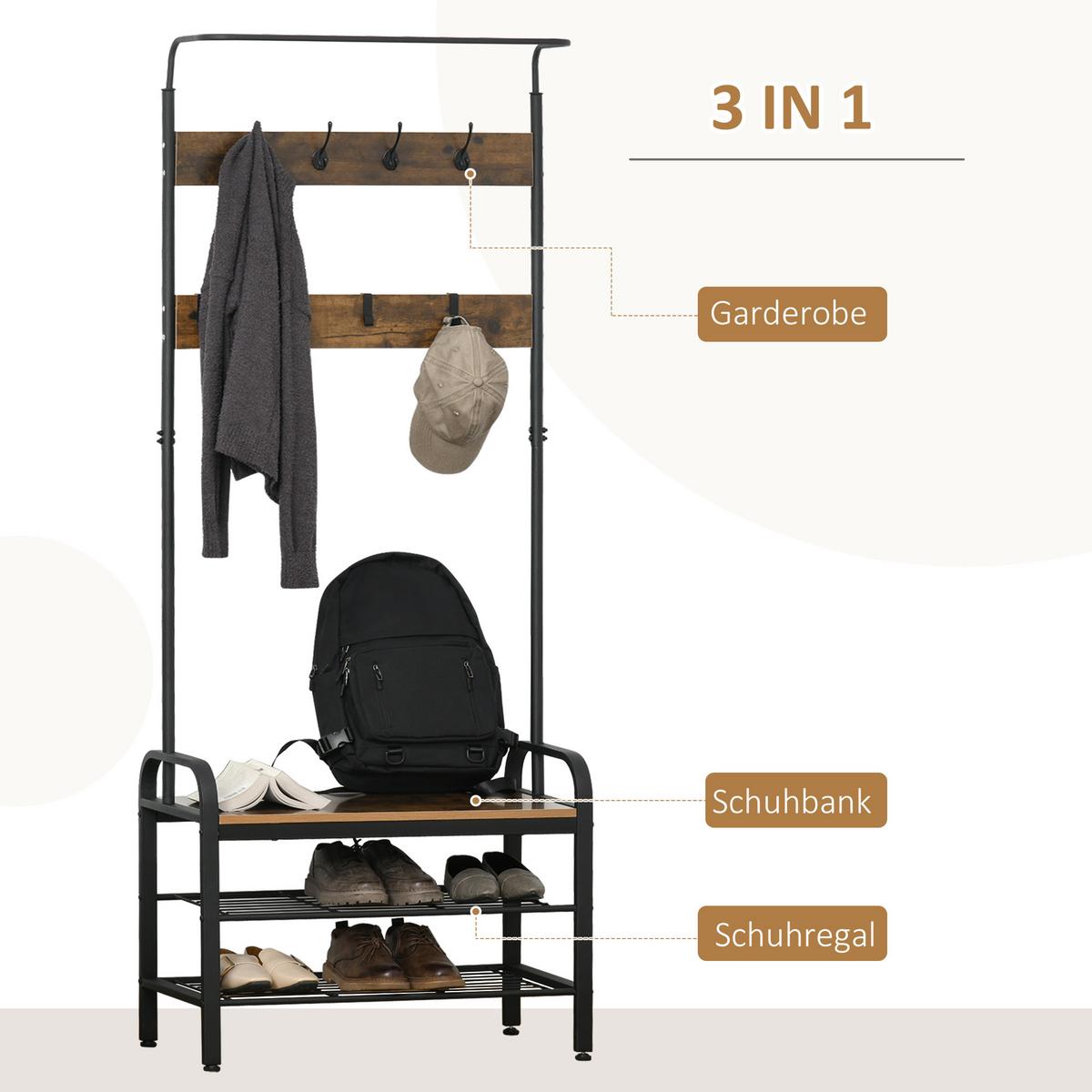 GARDEROBENSTÄNDER - Schwarz, Metall (34/185/72cm) - HOMCOM