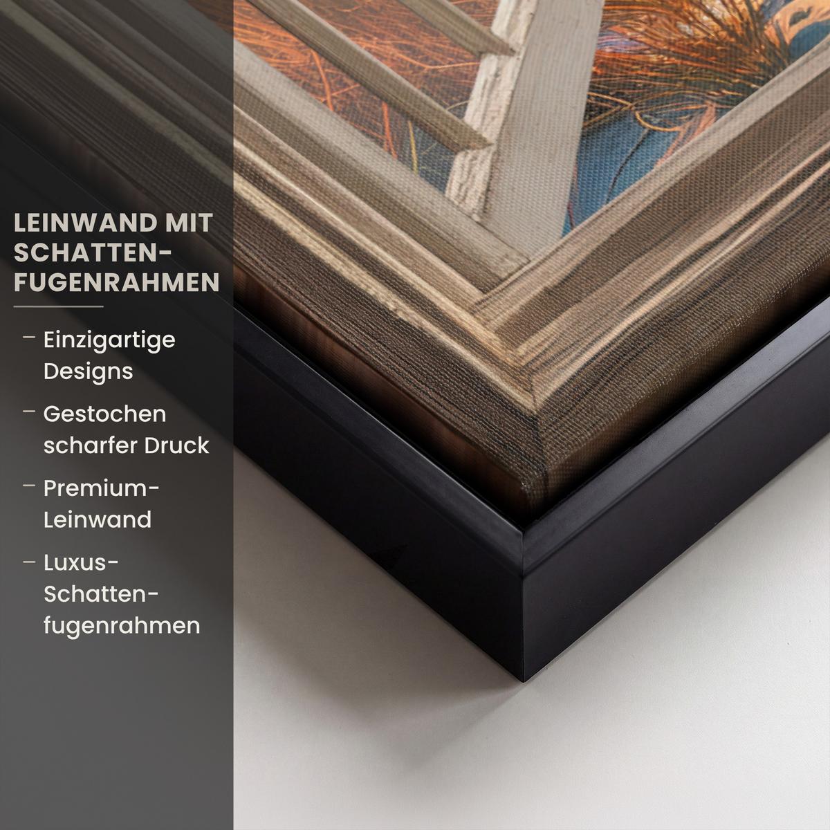 LEINWAND Bilder mit Rahmen - Aussicht - Fenster - Leuchtturm - Sonnenuntergang - Strand - 50x50 - Dunkelorange, Textil (50/50cm) - MuchoWow