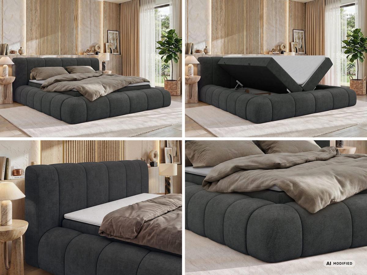 BOXBETT NUBEA 140/200 - Dunkelgrau Stukture - Topper Visco - H4 - Taupe/Dunkelgrau, Kunststoff/Textil (140/200cm) - MKS