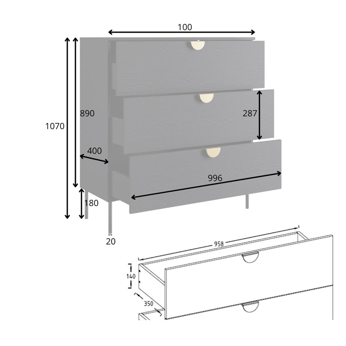 KOMMODE Graphitschwarz 100/107/40 - Graphitfarben, Holzwerkstoff (100/107/40cm) - RAUMHIRSCH FURNITURE