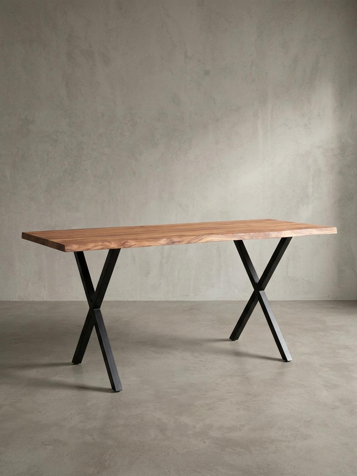 ESSTISCH Massivholz Metall X-Gestell Baumkante Industrial KRETA, Goldbraun-Schwarz 200x100x76 cm - Schwarz/Braun, Holz/Metall (100/200/76cm) - KADIMA DESIGN