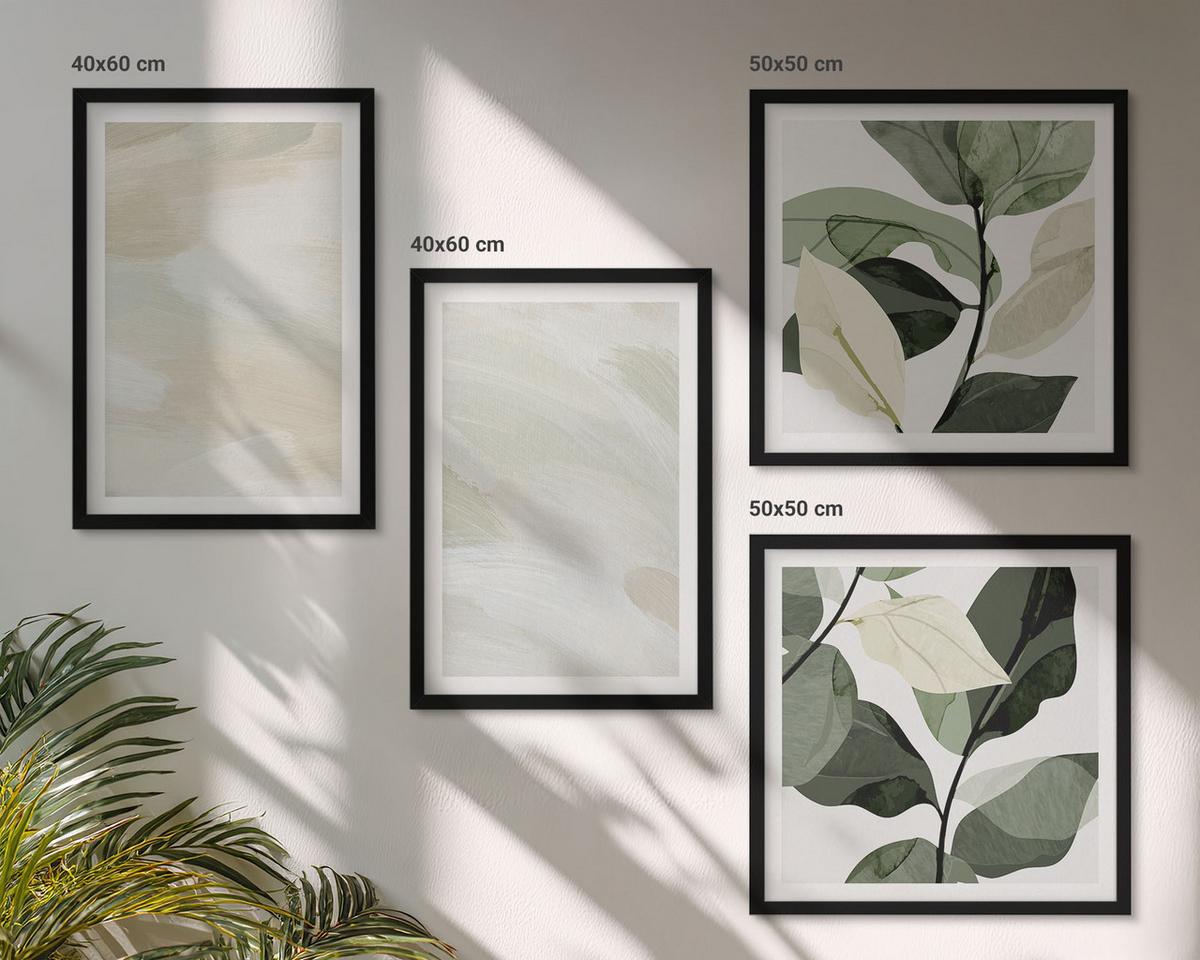 BILDER SET 4er Set - 50x50 cm & 40x60 cm Schwarzer Rahmen - Leuchtende, abstrakte Boho-Farben - Schwarz, Kunststoff (50/50cm) - TULUP