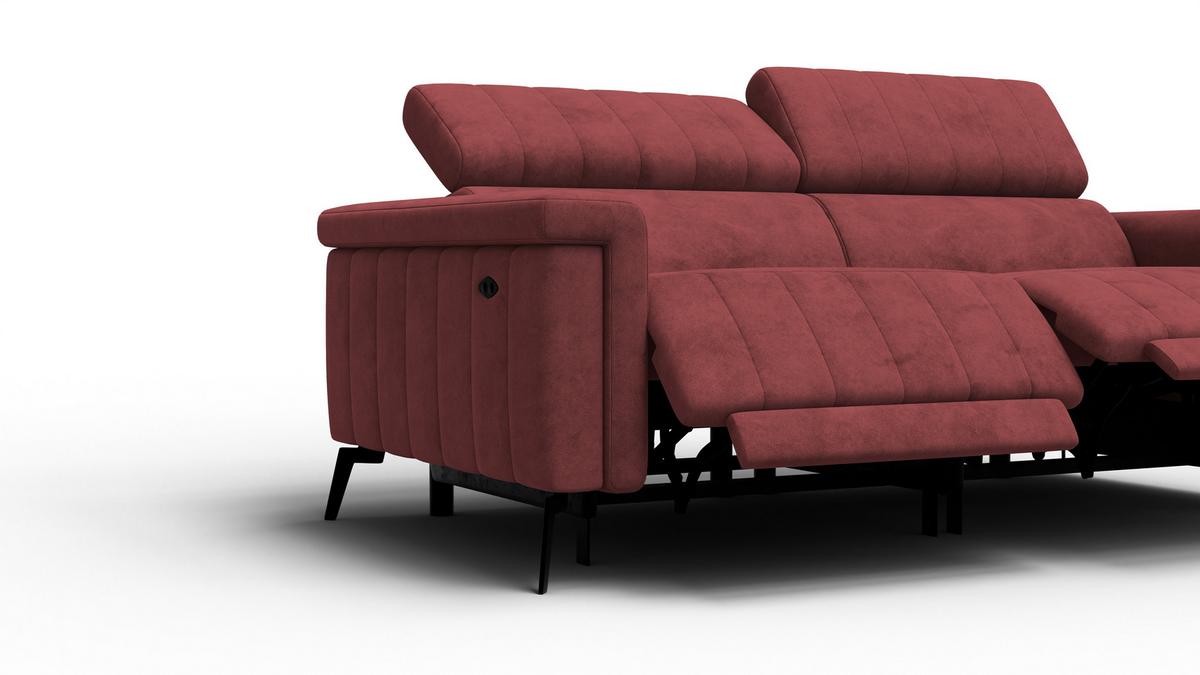RELAXSOFA NORDEL 3-Sitzer, bordeaux - Bordeaux/Schwarz, Holz/Textil (194/80/105cm) - Wozimo