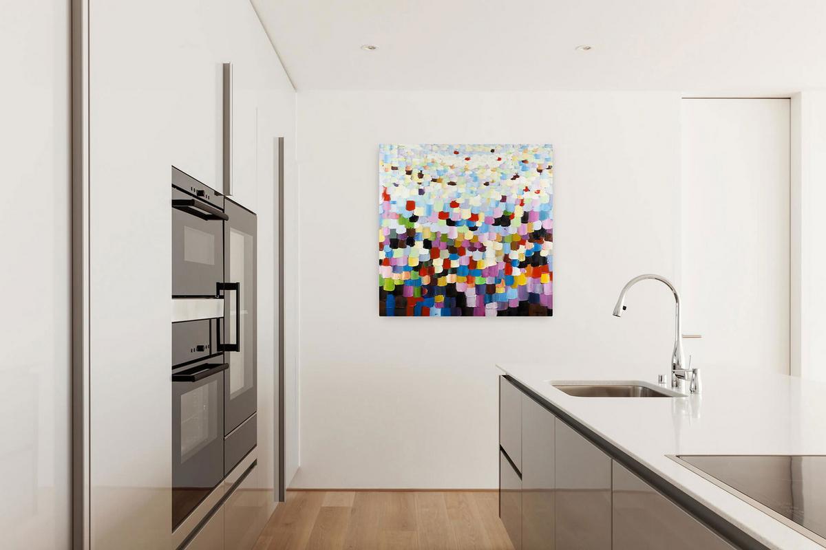 ÖLGEMÄLDE 80/80 cm - Blau/Gelb, Holz/Textil (80/80cm) - KUNSTLOFT