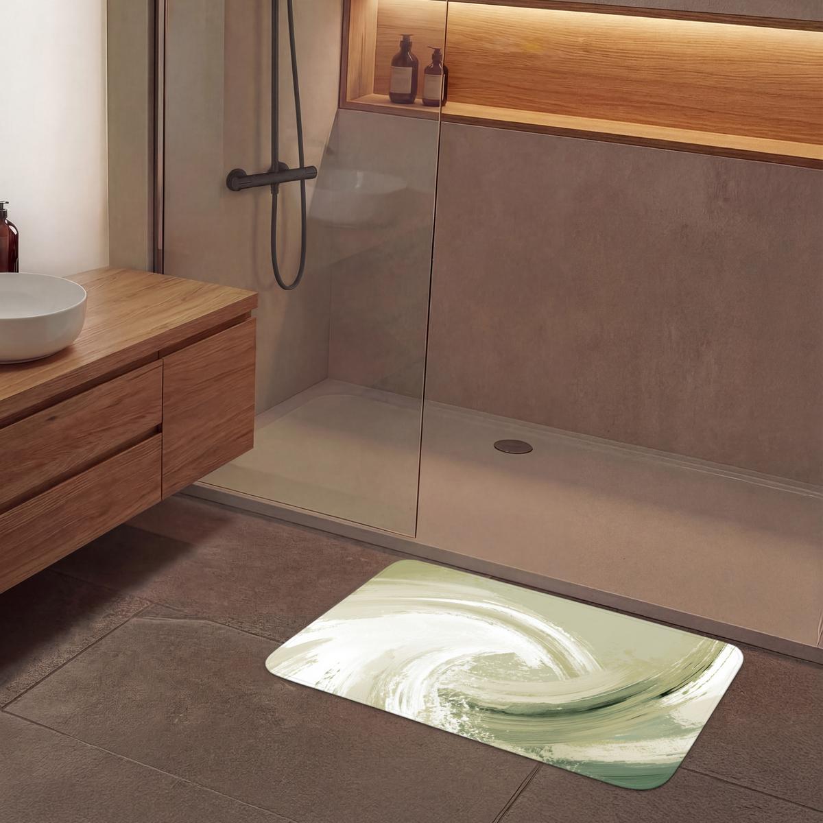 BADEMATTE Abstrakt - Pinselstriche - Wellen - Grün 90x60 cm - Mintgrün, Textil (90/60cm) - OnlyWow
