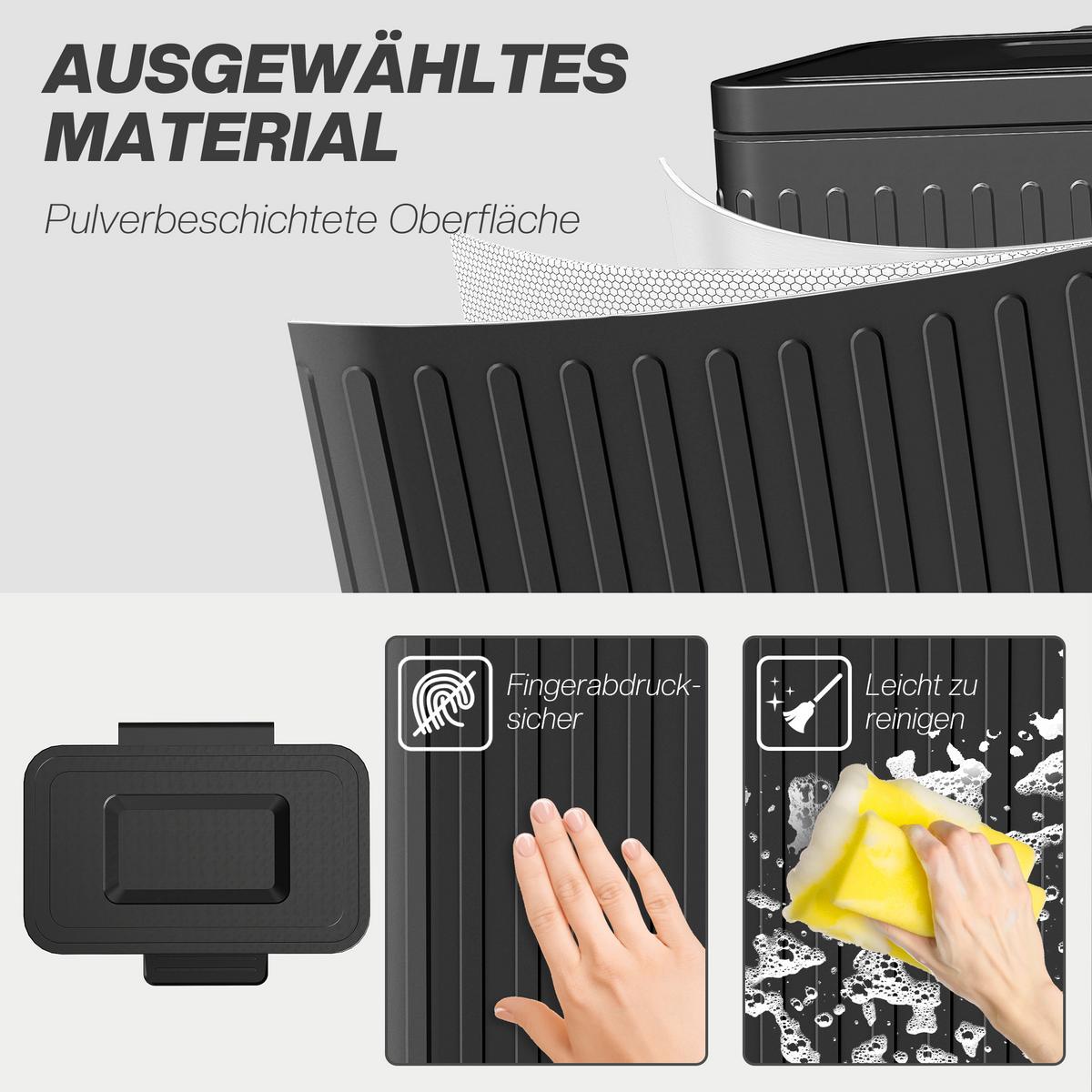 MÜLLEIMER Metall Kunststoff Schwarz - Schwarz, Metall (36.5/51/45.5cm) - HOMCOM