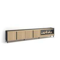 LOWBOARD, Eiche und Schwarz, 315/35/61cm, Elektrokamin XXL, Industriedesign - Eichefarben, Holzwerkstoff (315/61/35cm) - Skraut Home