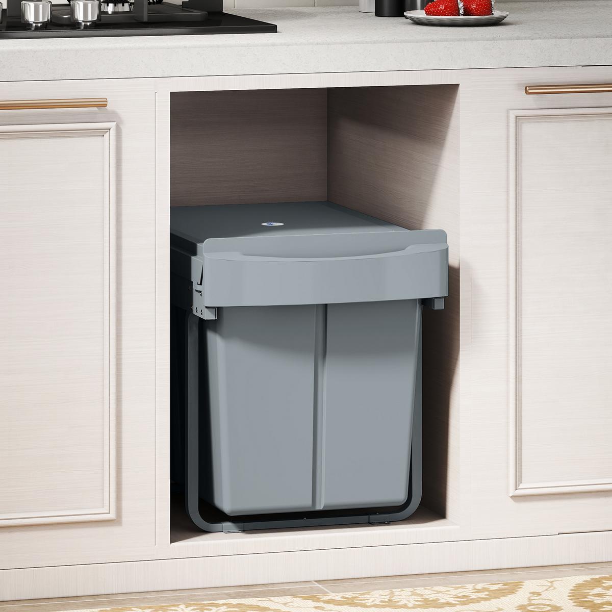 EINBAUMÜLLEIMER Kunststoff Metall Grau - Grau, Kunststoff (33.5/41/52cm) - HOMCOM