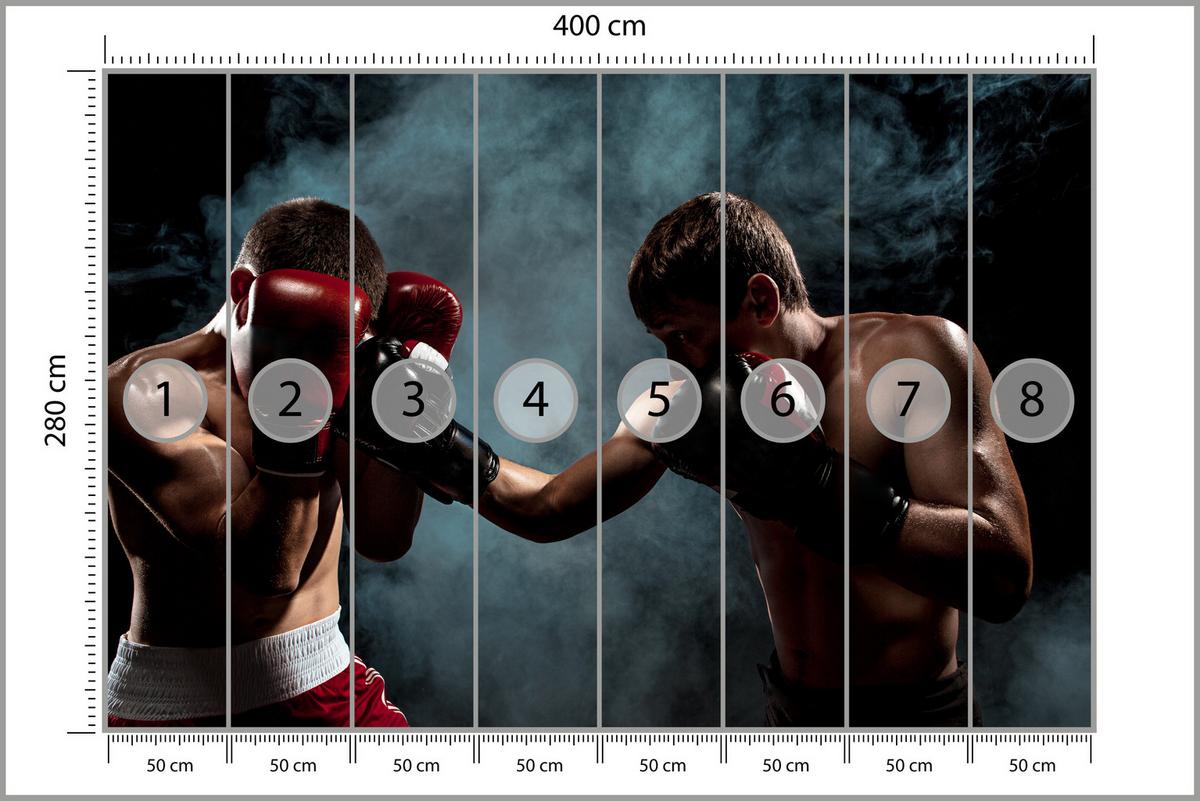 FOTOTAPETE für Jugendzimmer Boxer Männer Training Kampf Rauch 400x280 - Beige/Rot, Papier (400/280cm) - Muralo