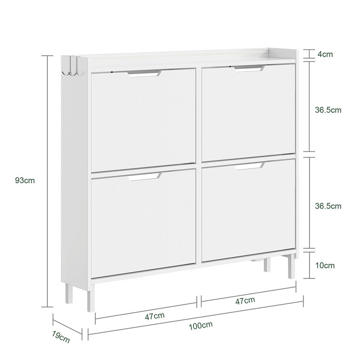 SCHUHSCHRANK 4 Türen Weiß 100x19x93cm Modern - Weiß, Holzwerkstoff (19/93/100cm) - SoBuy