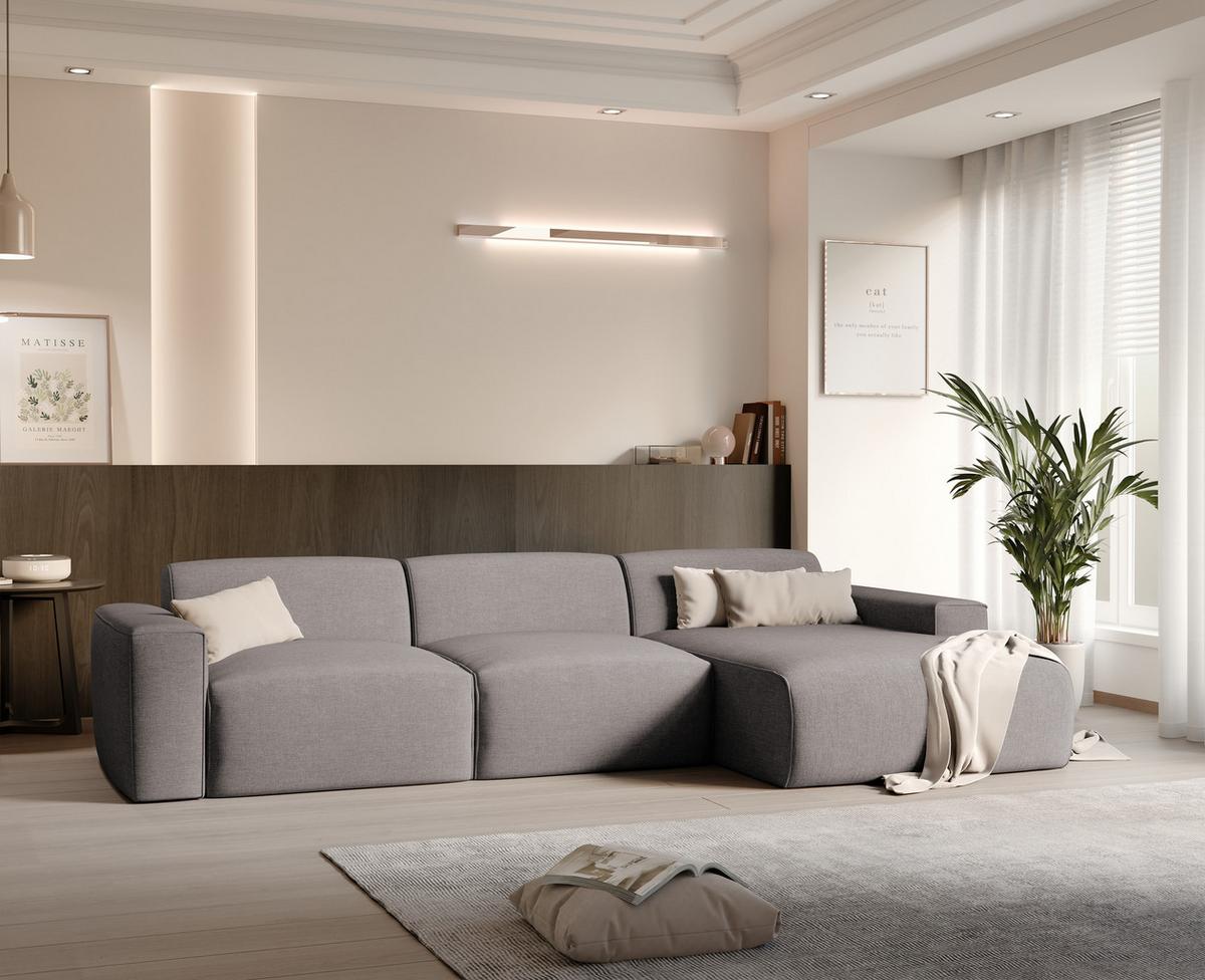 ECKSOFA DOVE Rechts Chenille-Stoff in Beige-Grau - Greige, Kunststoff/Textil (313/162cm) - Idohome