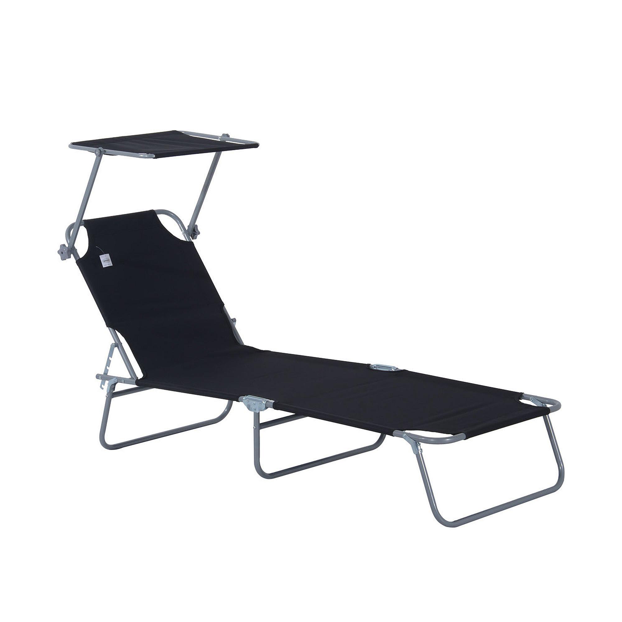 SONNENLIEGE mit Sonnenschutz, Schwarz - Schwarz, Metall (58/27/187cm) - Outsunny