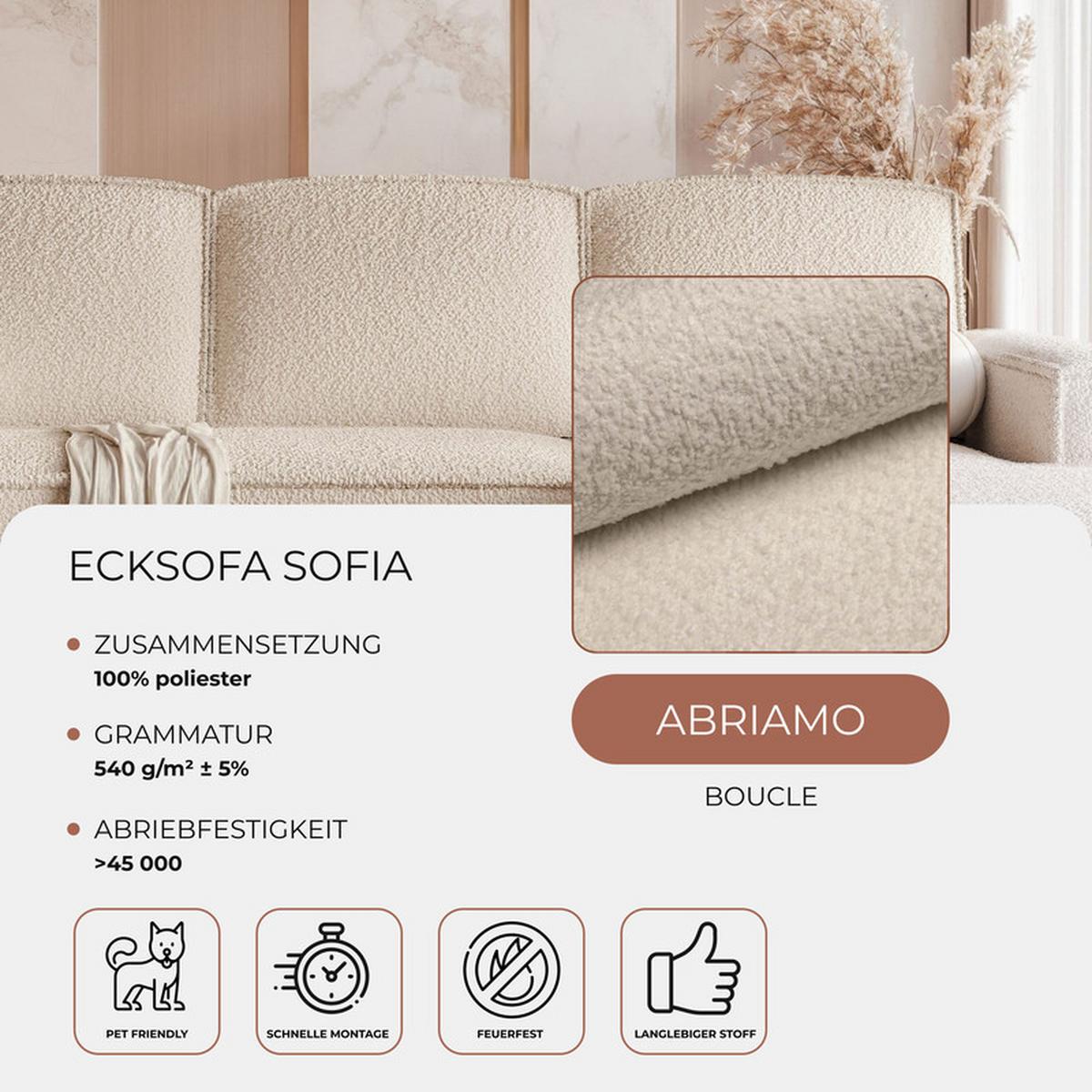 ECKSOFA SOFIA mit Schlaffunktion und Bettkasten Creme - Creme, Holzwerkstoff/Kunststoff (277/157cm) - Idohome