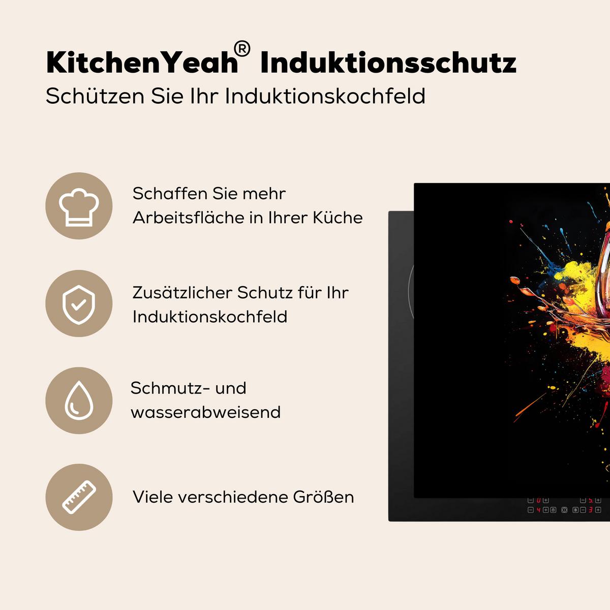 HERDABDECKPLATTE Wein - Glas - Graffiti - Getränk - Rot - Farbe Induktionsmatte 77x51 cm - Weinrot, Kunststoff (77/51/0.2cm) - MuchoWow