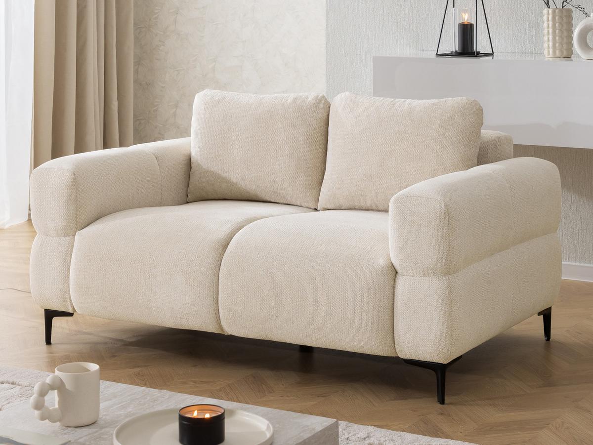 2-SITZER-SOFA Cardea in Bubble-Optik aus weichem Hellbeige Strukturstoff mit hohem Sitzkomfort - Beige/Schwarz, Holz/Textil (154/80/97cm) - S-Style Möbel