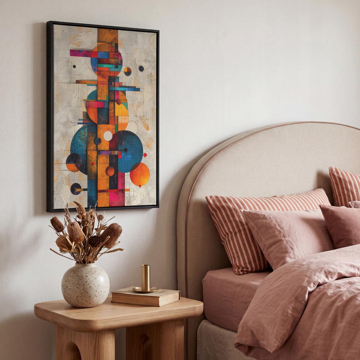 LEINWAND Bilder mit Rahmen - Vintage - Moderne Kunst - Orange - Geometrische Formen - 40x60 - Multicolor, Textil (40/60cm) - MuchoWow