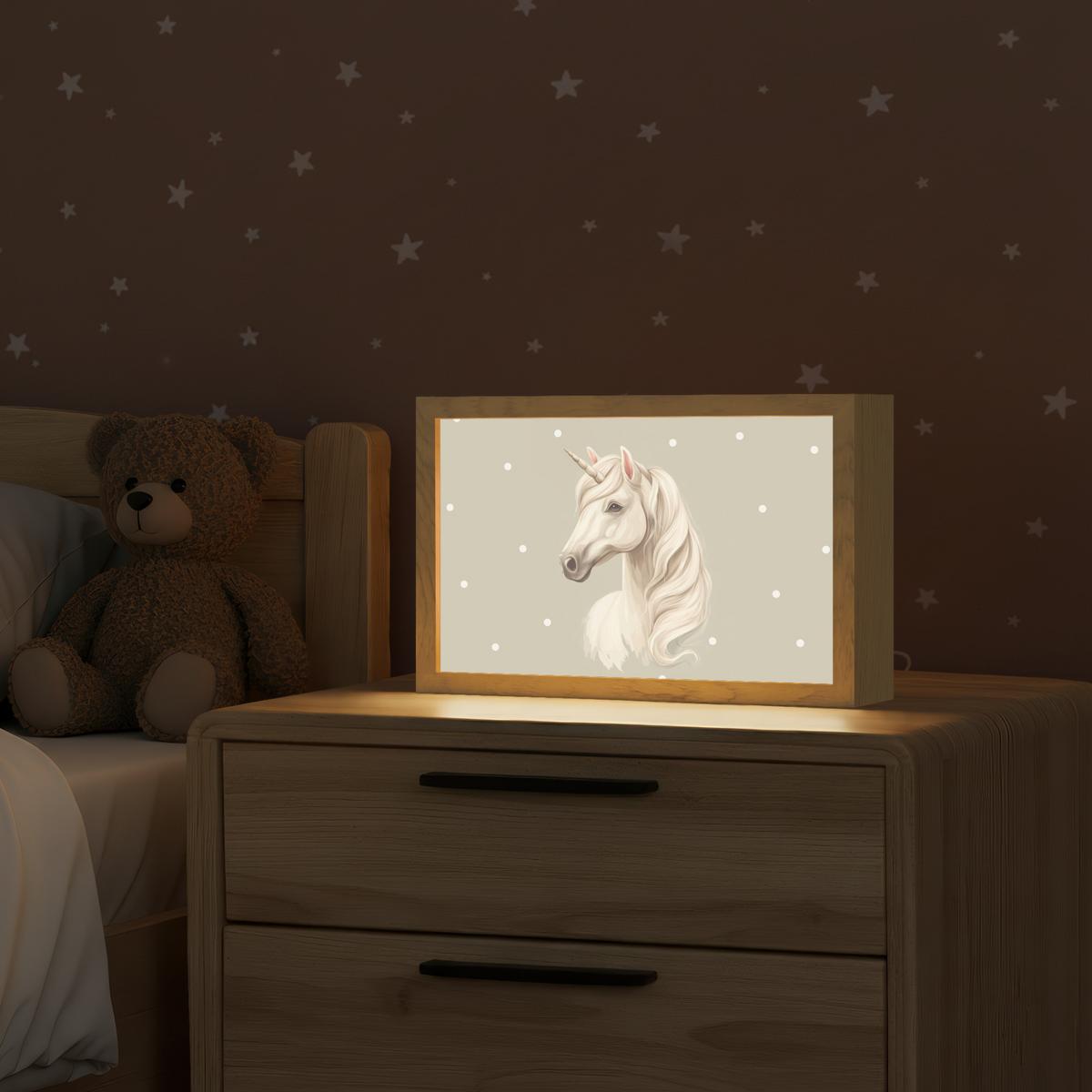 NACHTTISCHLAMPE Einhorn - Weiß - Punkte 30x20 cm - Taupe, Holzwerkstoff (8/30/20cm) - OnlyWow