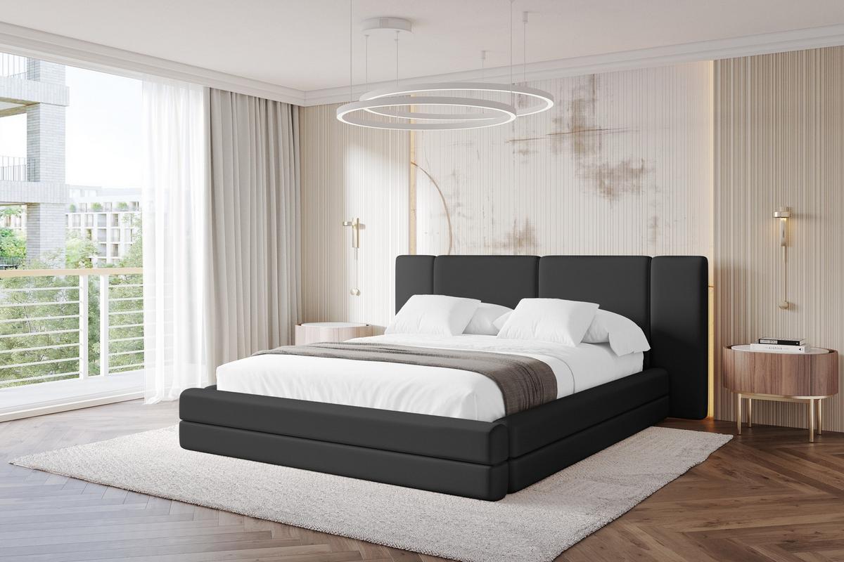 POLSTERBETT mit Bettkasten und Lattenrost, Bett mit Matratze H3/H4 - TEVO 140x200 Schwarz - Schwarz Hochglanz, Holzwerkstoff/Textil (140/200cm) - ALTDECOR