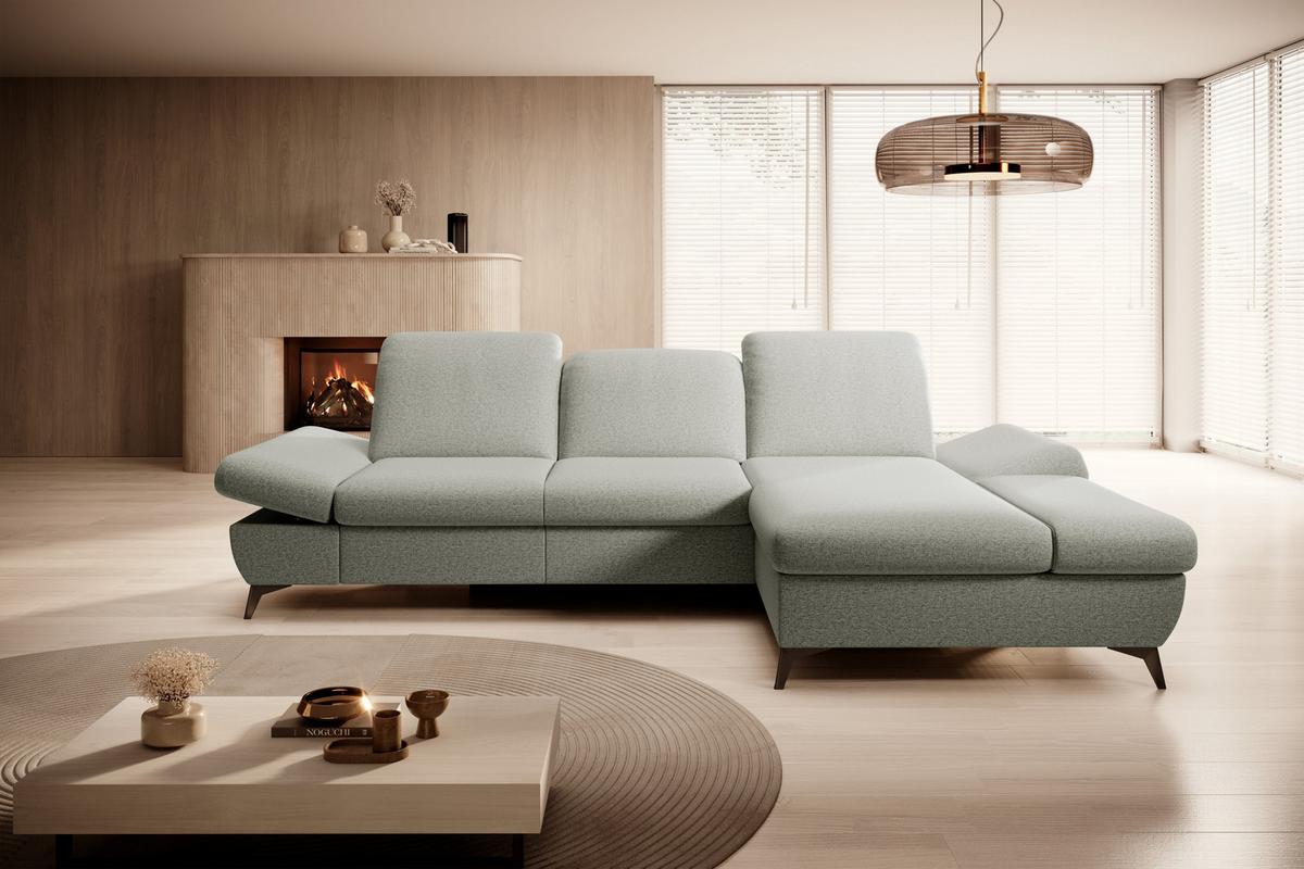 ECKSOFA FELICE R-S Grau Geflochtener Stoff mit Schlaffunktion - Grau, Holz (284/166cm) - MASSENO