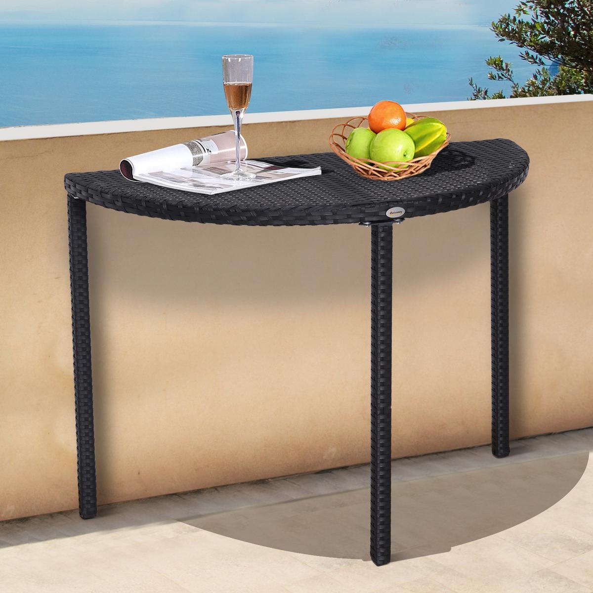 BALKONTISCH, Schwarz, Polyrattan, Metall - Schwarz, Kunststoff (100/50/74cm) - Outsunny