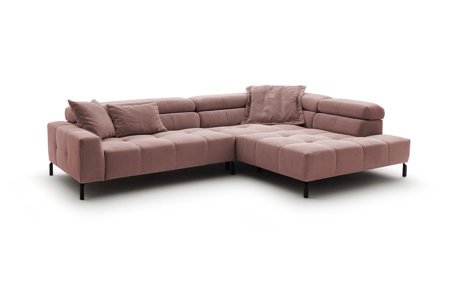 ECKSOFA MIT MOTORISCHEM SITZVORZUG OHIO Pink Cord Relaxfunktion - Schwarz/Rosa, Textil/Metall (311/219cm) - KAWOLA