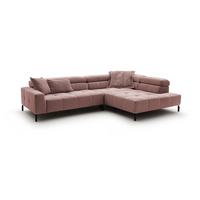 ECKSOFA MIT MOTORISCHEM SITZVORZUG OHIO Pink Cord Relaxfunktion - Schwarz/Rosa, Textil/Metall (311/219cm) - KAWOLA