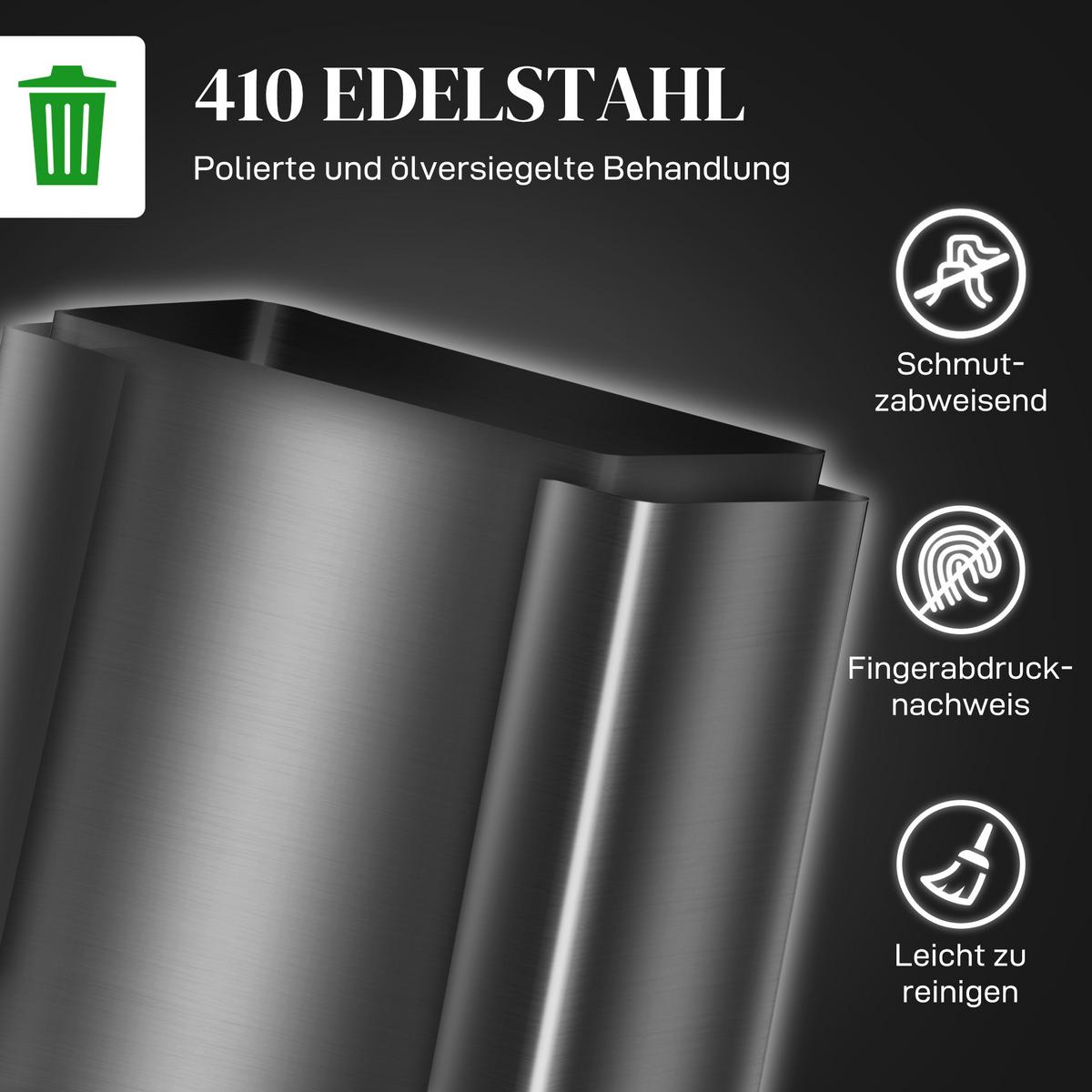 MÜLLEIMER 30l Edelstahl Kunststoff Schwarz - Schwarz, Metall (37.5/66.8/47.7cm) - HOMCOM