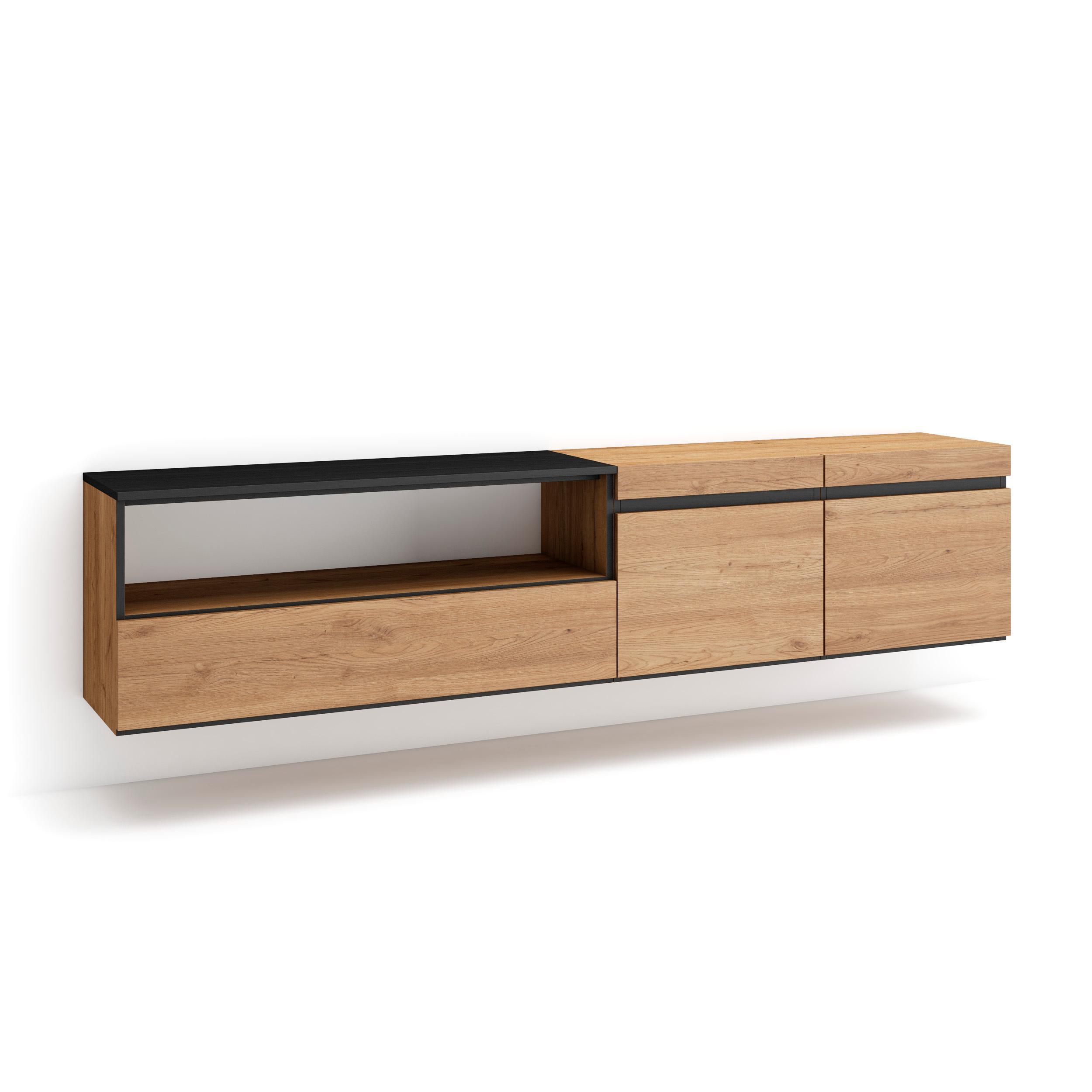 LOWBOARD Hängend, Eiche, Schwarz, 200/35/45cm - Naturfarben, Holzwerkstoff (200/45/35cm) - Skraut Home