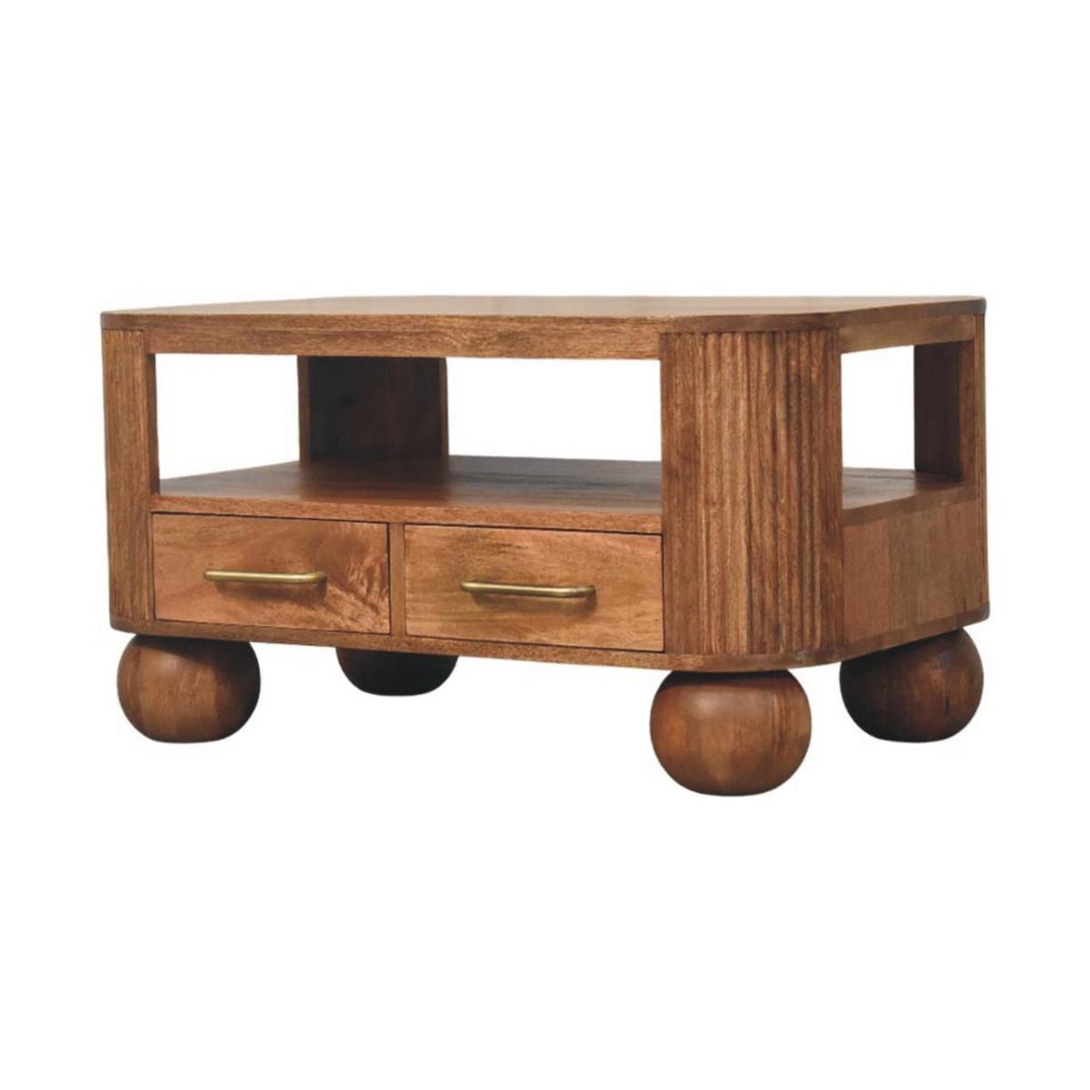 COUCHTISCH Briarwood Geriffelt, 2 Schubladen und Offenes Regal, Hellbraun - Beige/Messingfarben, Holz/Metall (55/85/46cm) - Artisan Furniture