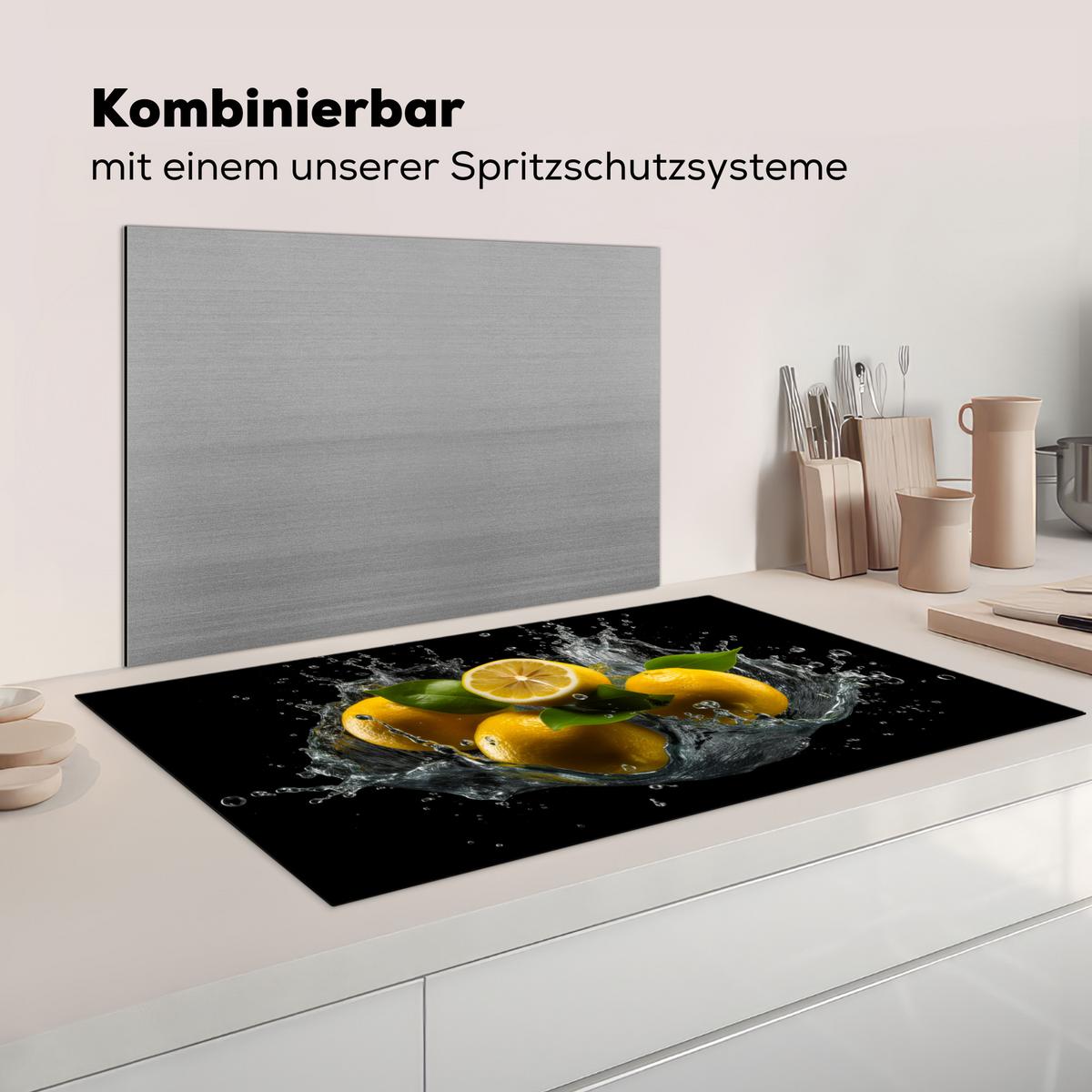 HERDABDECKPLATTE Zitrone - Obst - Gelb - Schwarz Induktionsschutz 91.6x52.7 cm - Gelb, Kunststoff (91.6/52.7/0.2cm) - MuchoWow