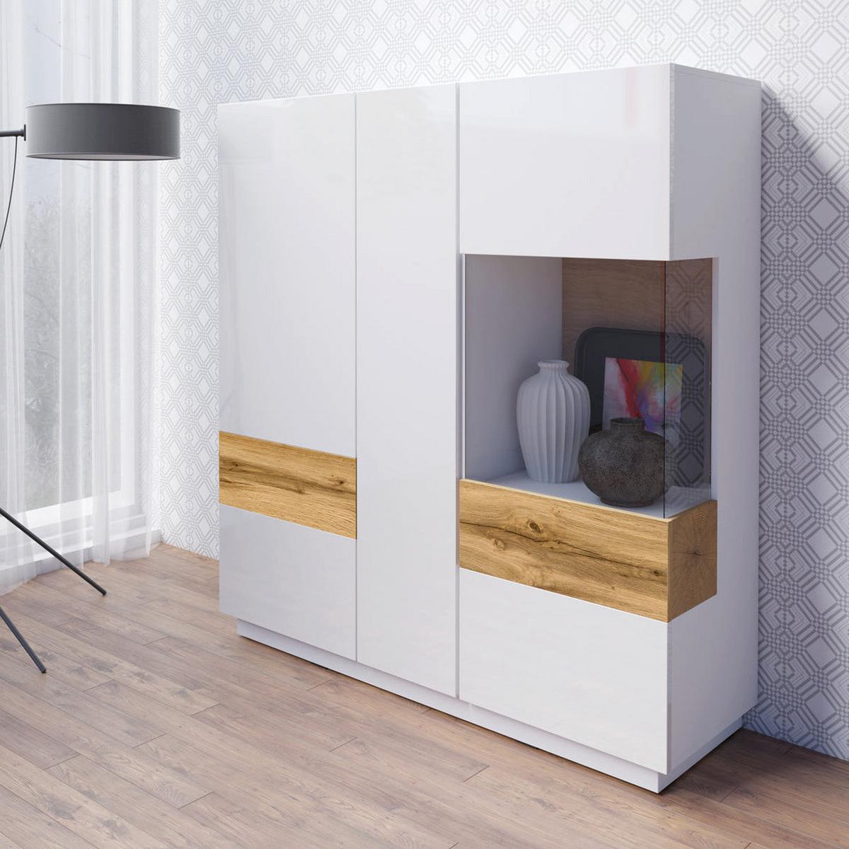 GESCHIRRSCHRANK Andrea Weiß und Holz - Weiß, Holzwerkstoff (130/139/40cm) - Petits-meubles