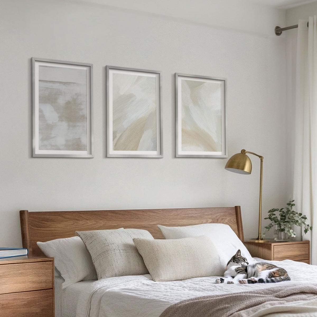 BILDER SET 3er Set - 40x60 cm Silberner Rahmen - Abstrakte Pinselstriche - Silberfarben, Kunststoff (40/60cm) - TULUP