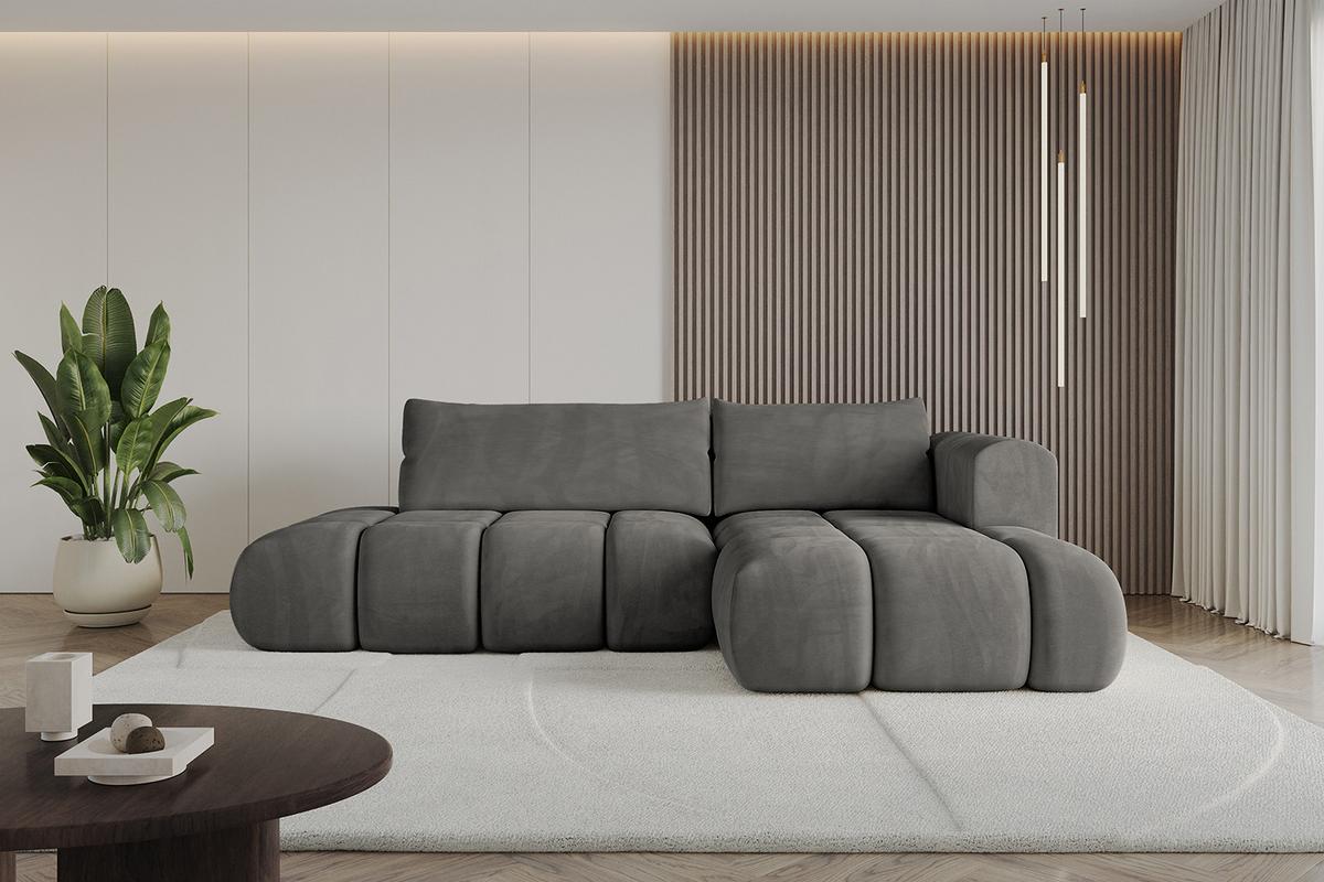 ECKSOFA Ottomane Rechts CLOUD-L 280x185x90 Dunkelgrau Velours - Dunkelgrau, Holzwerkstoff/Kunststoff (185/280cm) - ALTDECOR
