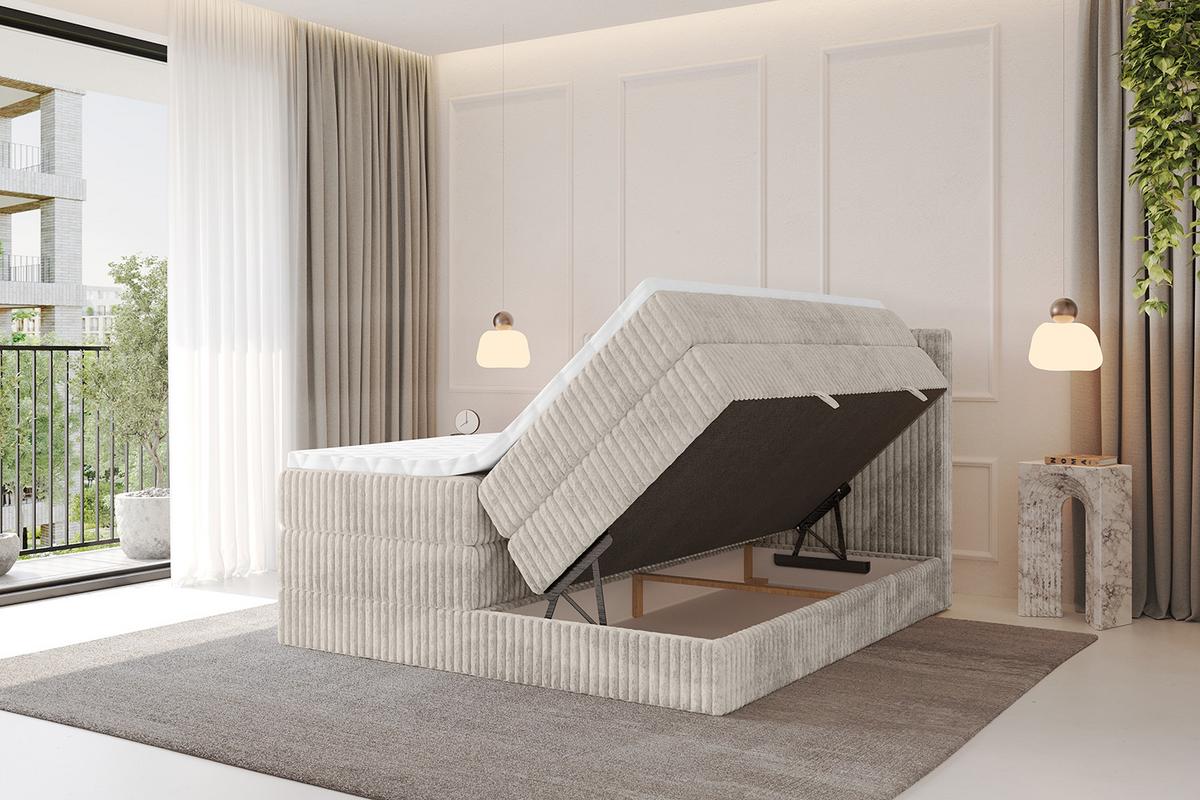 BOXSPRINGBETT mit Matratze H3|H4 und Lattenrost - TOLO KING 120x200 Cord - Creme - Creme, Holzwerkstoff (120/200cm) - ALTDECOR