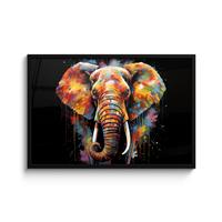 POSTER MIT RAHMENGERAHMTES BILD Elefant - Graffiti - Schwarz - Tiere - Farben 90x60 cm - Schwarz, Papier (90/60cm) - MuchoWow