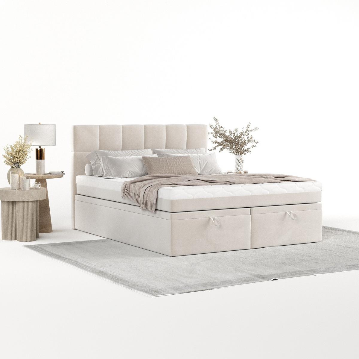 BOXBETT Elano 140/200 cm Creme im Paros Stoff - Creme/Schwarz, Holz/Holzwerkstoff (140/200cm) - AltaBeds